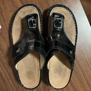 Finn Comfort German Black Leather Sandals with Buckle Thick Sole 8